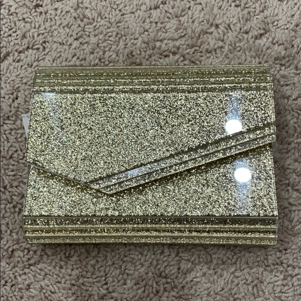 Gold Glitter INC Clutch with Gold chain strap NEW